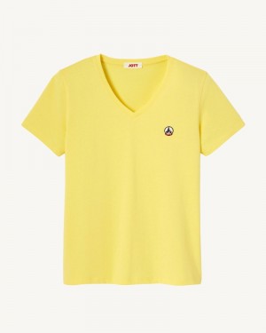 JOTT Cancun Plain V-neck Organic Bomull T-skjorte Dame Lyse Gul | EQH-2809