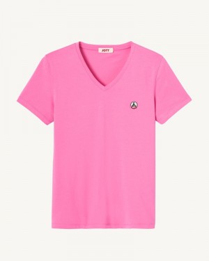 JOTT Cancun Plain V-neck Organic Bomull T-skjorte Dame Rosa | BTL-6084