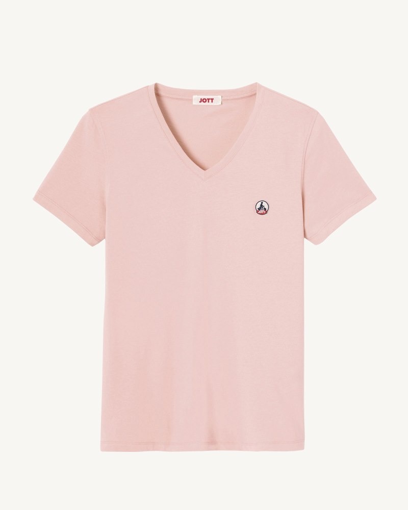 JOTT Cancun Plain Organic Bomull V-neck T-skjorte Dame Lyse Rosa | CDX-9924