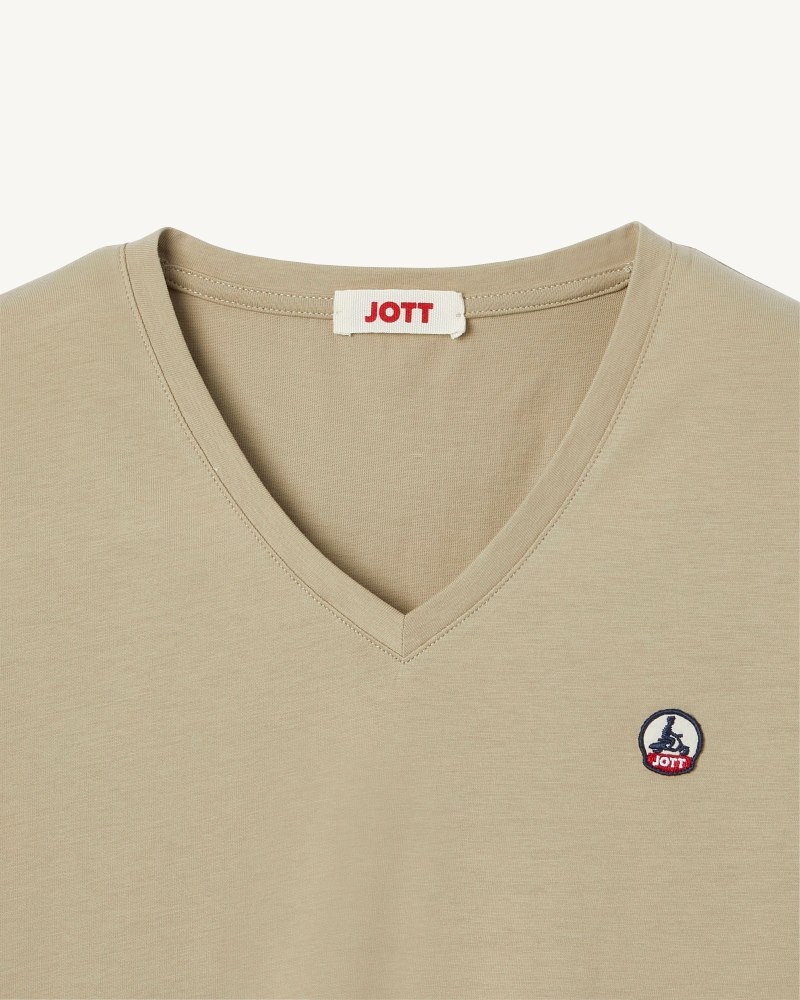 JOTT Cancun Plain V-neck Organic Bomull T-skjorte Dame Beige | OFT-4022