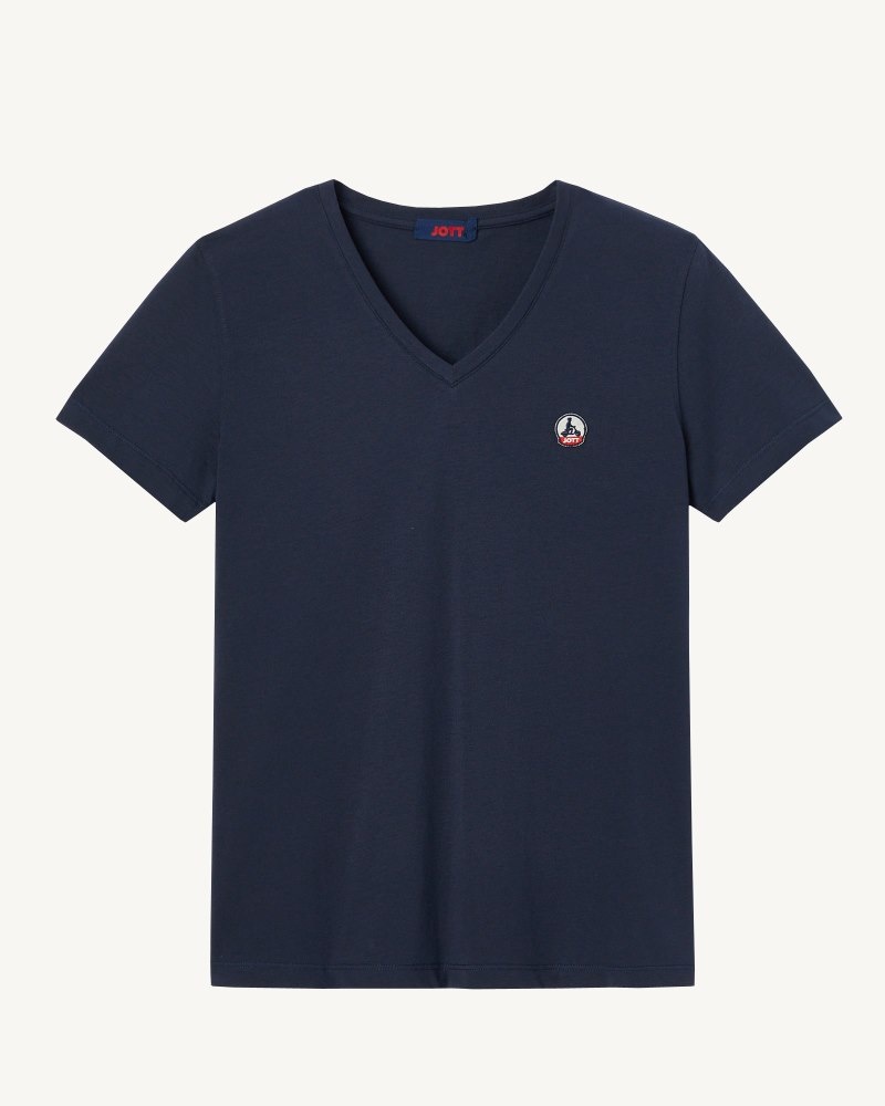 JOTT Cancun Plain V-neck Organic Bomull T-skjorte Dame Marineblå | JXM-2579