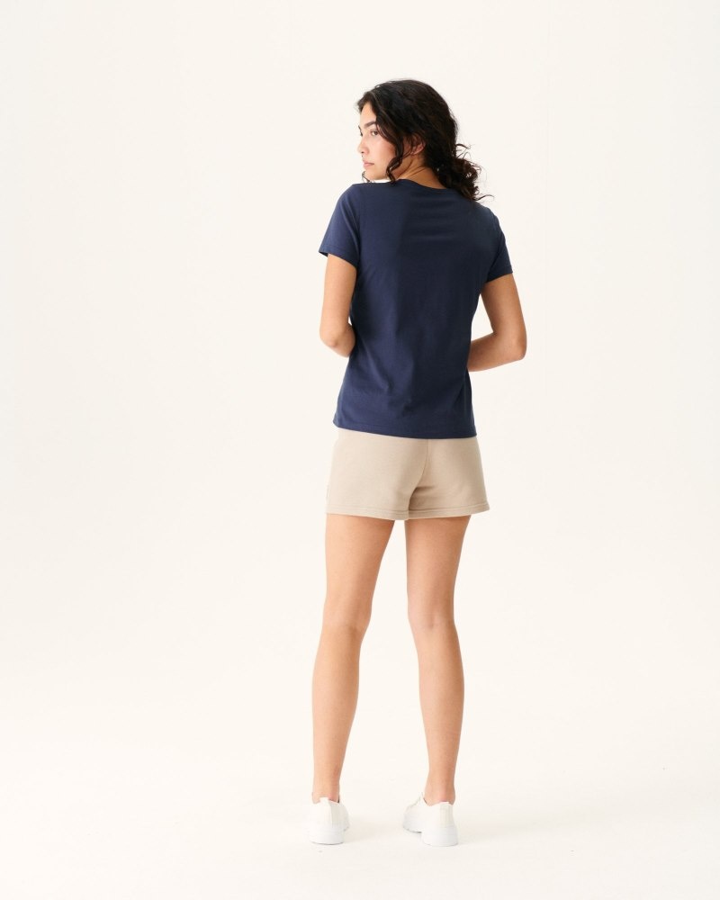 JOTT Cancun Plain V-neck Organic Bomull T-skjorte Dame Marineblå | JXM-2579