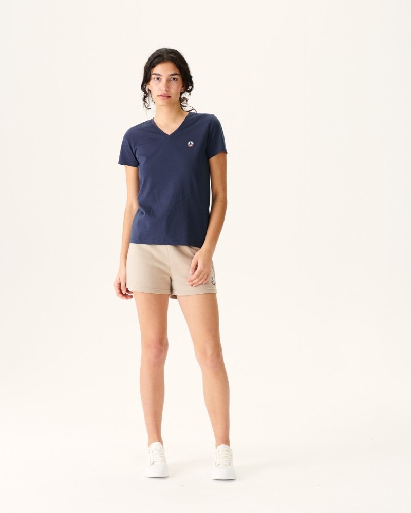 JOTT Cancun Plain V-neck Organic Bomull T-skjorte Dame Marineblå | JXM-2579