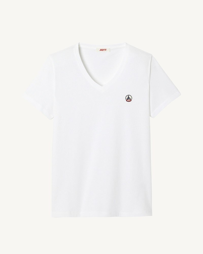 JOTT Cancun Plain V-neck Organic Bomull T-skjorte Dame Hvite | GIF-8209